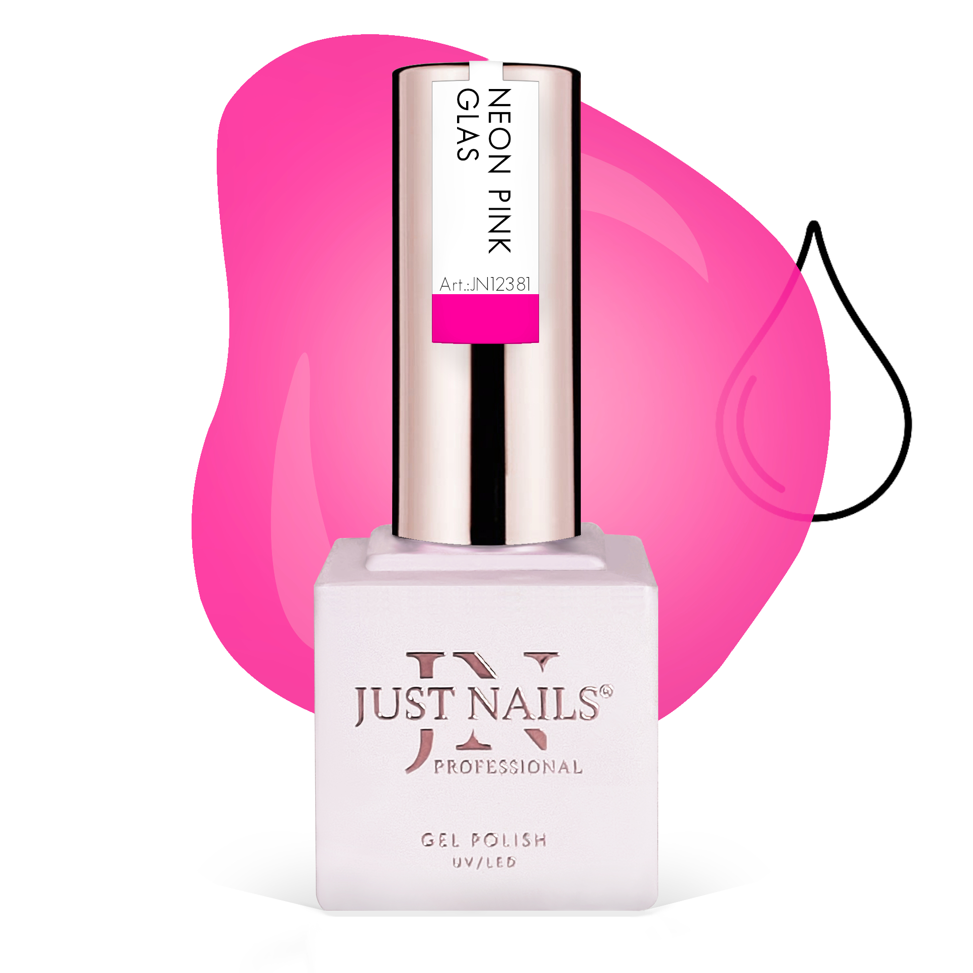 JUSTNAILS Gel GLAS Polish Color -  Neon Pink -  Shellac Soak-off