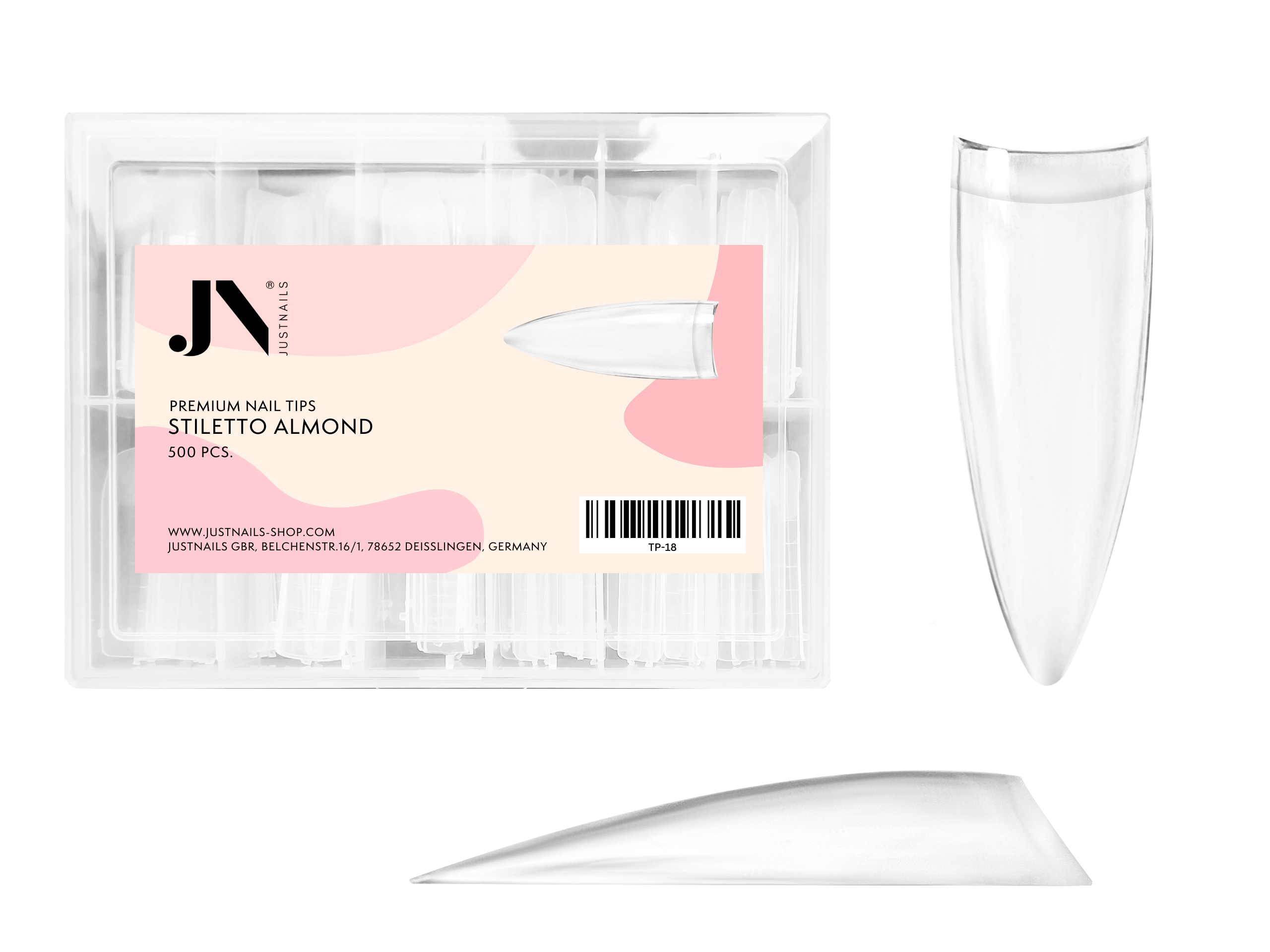 JUSTNAILS 500 Tips Stiletto Almond Form