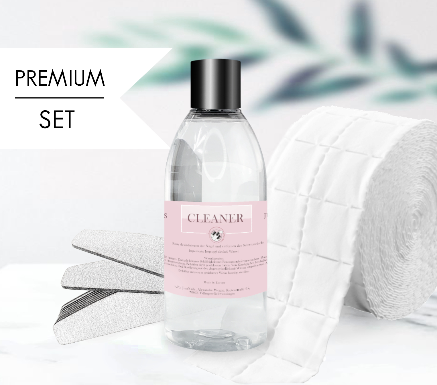 JUSTNAILS Spar Set - 500ml Cleaner - 500 Zelletten - 25 Zebra Feilen Halbmond M